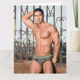 On the Balcony Hot Guy LGBT Greetings Card