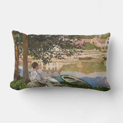 On the Bank of the Seine by Monet Lumbar Pillow