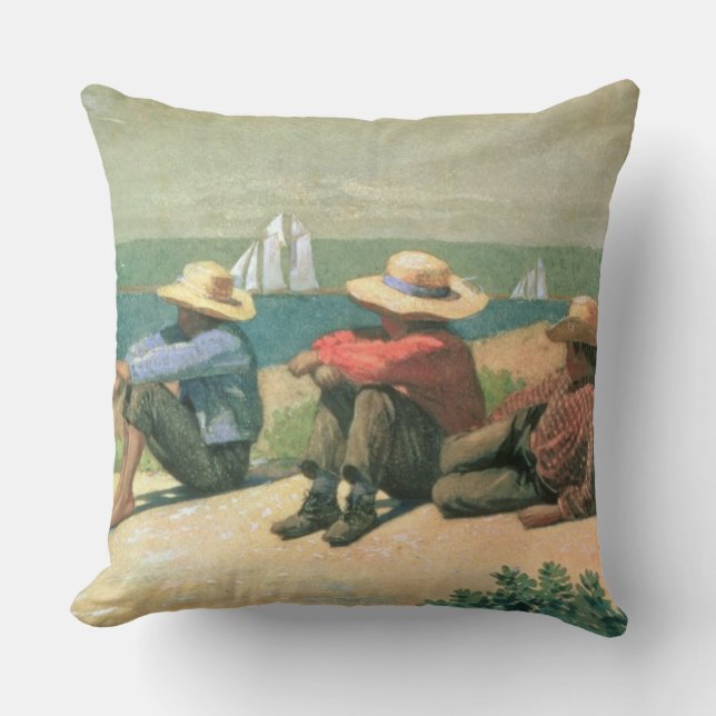 On the Beach, 1875 (w/c) Throw Pillow (Front)