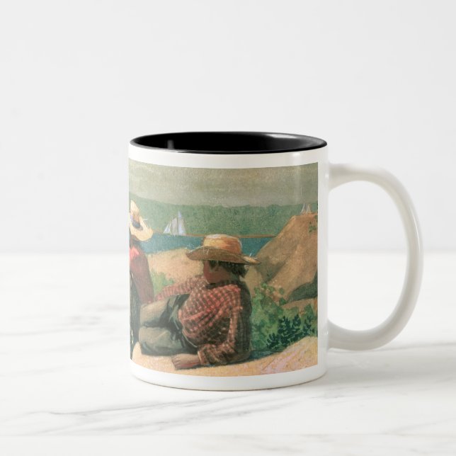 On the Beach, 1875 (w/c) Two-Tone Coffee Mug (Right)