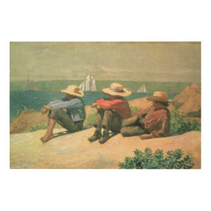 On the Beach, 1875 (w/c) Wood Wall Art