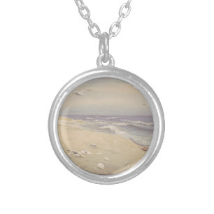 On the Beach (1879) – Vintage Coastal Art Silver Plated Necklace