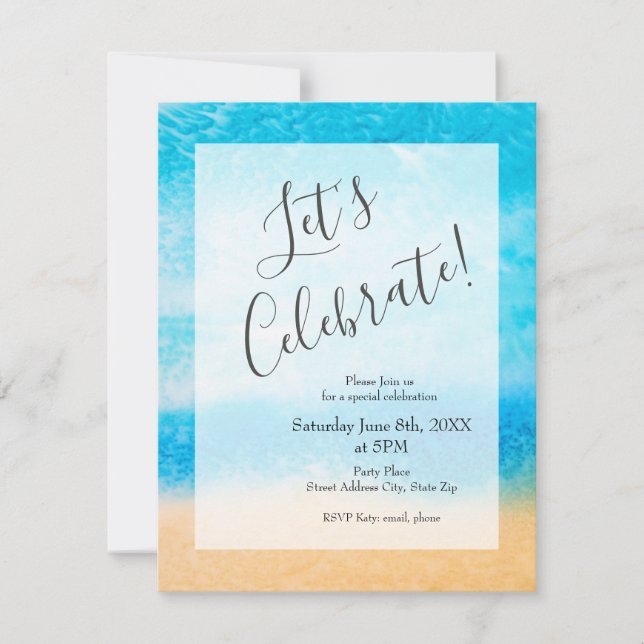 'On the Beach' Abstract Silk Painting Invitation (Front)