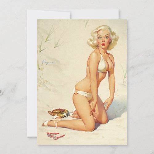 On the Beach Retro Pin-up Girl Personalized Invites