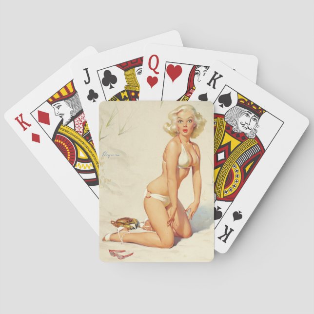 On the Beach Retro Pin-up Girl Poker Cards (Back)