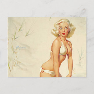 On the Beach Retro Pin-up Girl Postcard