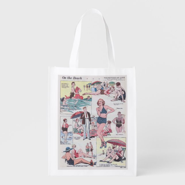 On The Beach - Vintage - 1935 Grocery Bag (Front)
