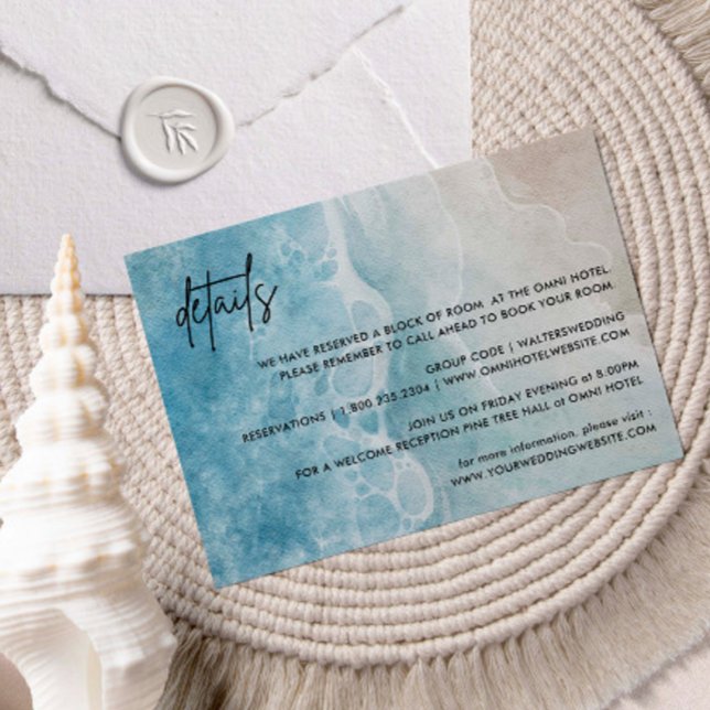 On The Beach Watercolor Beach Wedding Details Enclosure Card (Creator Uploaded)