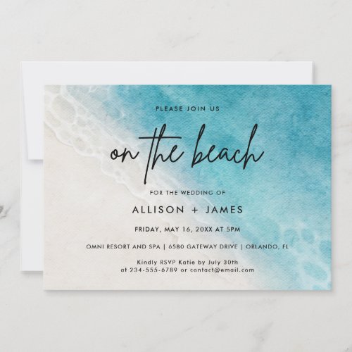 On The Beach Watercolor Destination Wedding Invitation