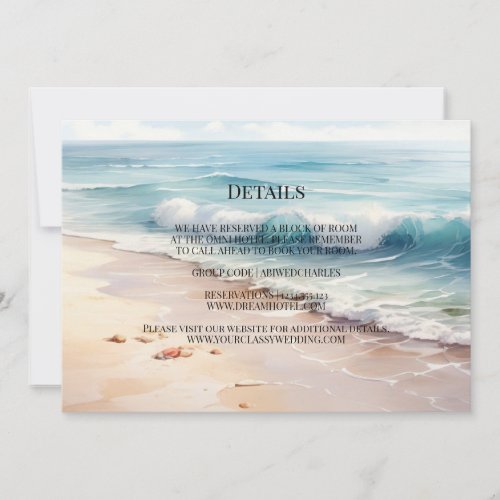 On the beach wedding details invitation
