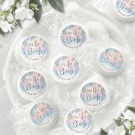 On The Beach Wedding Life Saver® Mints<br><div class="desc">These custom Life Saver mint favors feature a soft pastel sunset watercolor design printed on a sticker placed on the clear sleeve, creating a dreamy coastal look with warm pink, purple, and teal tones blending over the ocean. Palm tree fronds frame the top for a tropical, romantic touch. “On The...</div>