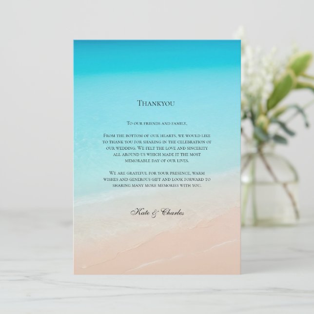 On the beach wedding thankyou card (Standing Front)