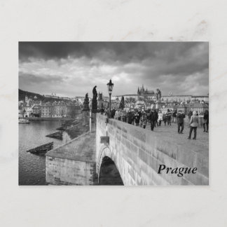 on the Charles Bridge under a stormy sky in Prague Postcard
