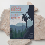 On The Edge | Kids Rock Climbing Birthday Party Invitation<br><div class="desc">Plan your child's rock climbing themed birthday party with these cool invitations for adventurous kids! Design features a rock climber on a mountain with a forest below,  with "turning [age] rocks!" at the top. Personalize with your party details in rustic modern lettering.</div>