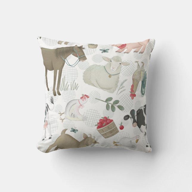 On The Farm Animal Farmhouse Country Rustic Cute Throw Pillow (Front)