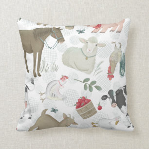 On The Farm Animal Farmhouse Country Rustic Cute Throw Pillow