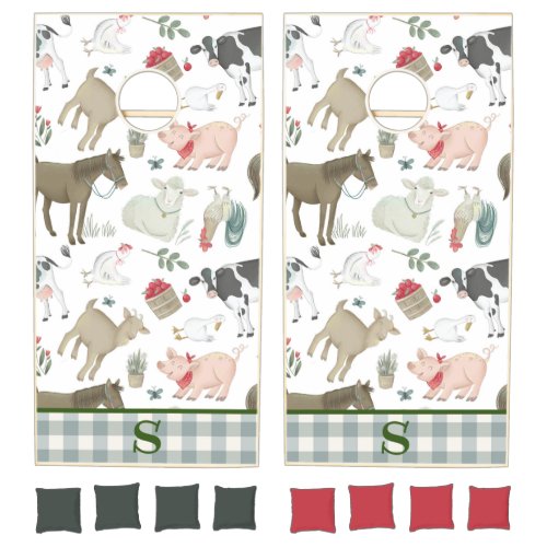 On The Farm Animal Farmhouse Monogram Country Cornhole Set