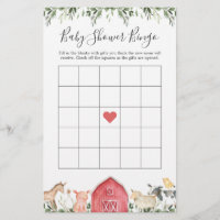 On The Farm Animals Baby Shower Bingo Game