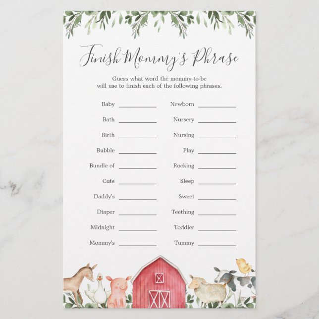 On The Farm Baby Shower Finish Mommy's Phrase (Front)