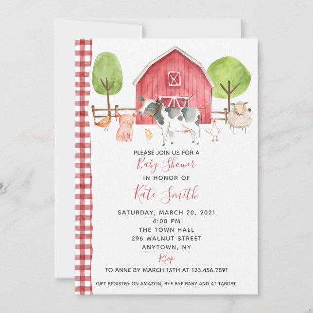 On the Farm Baby Shower Invitation (Front)
