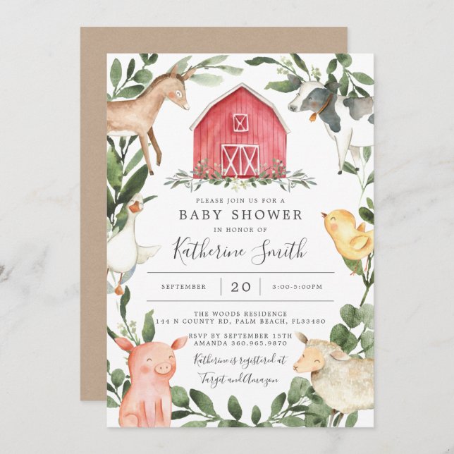 On The Farm Baby Shower Invitation (Front/Back)