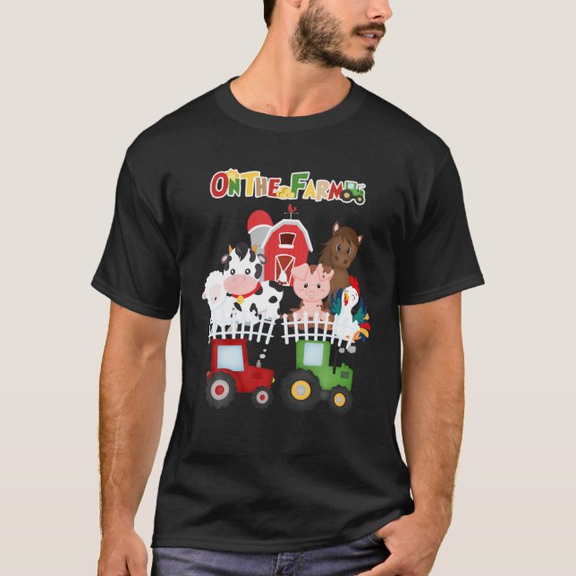 On The Farm Barnyard Farm Animals Cute Toddler Boy T-Shirt (Front)