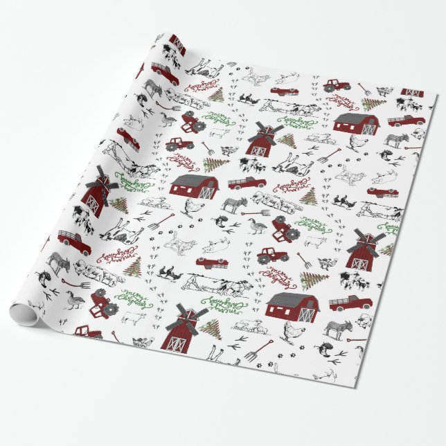 On the Farm Christmas Wrapping Paper (Unrolled)