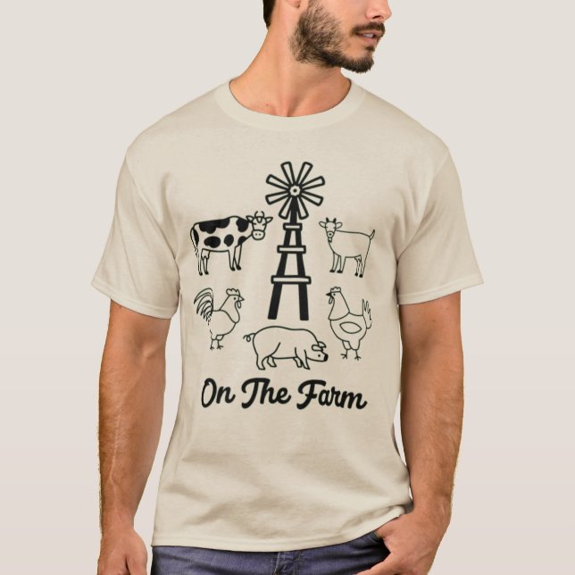 On The Farm - Cute Farm Animals and Windmill T-Shirt (Front)
