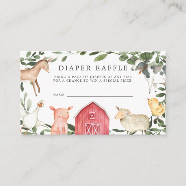 On The Farm Diaper Raffle Baby Shower Card (Front)