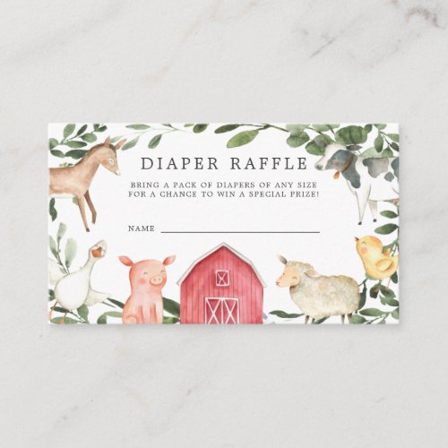 On The Farm Diaper Raffle Baby Shower Card