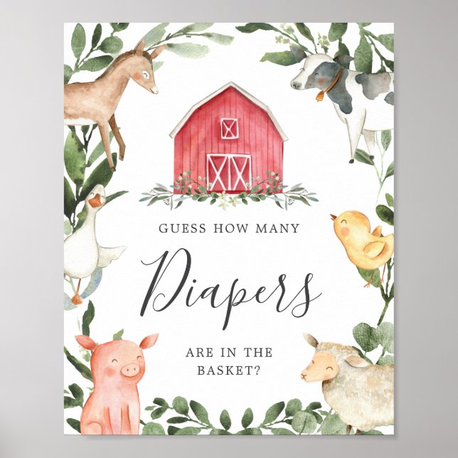On The Farms Baby Shower Guess How Many Diapers Poster (Front)