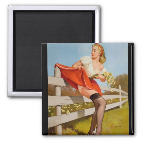 On the Fence 1959 Pin Up Art Magnet