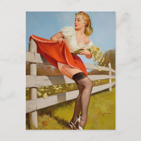 On The Fence, 1959 Pin Up Art Postcard