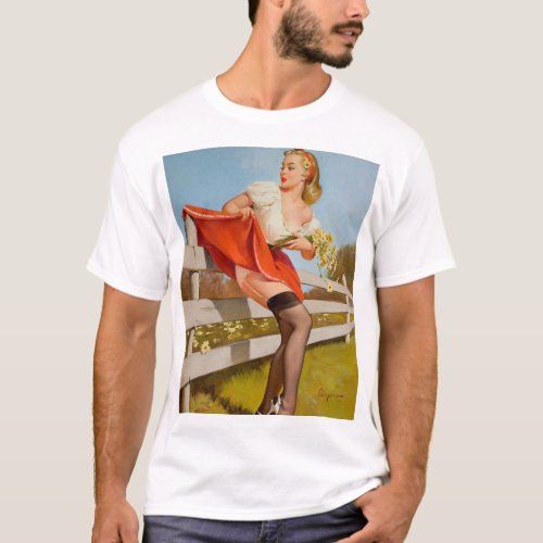 On the Fence 1959 Pin Up Art T_Shirt