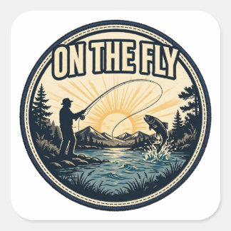 On The Fly — Fly Fisherman Casting at Sunrise with Square Sticker