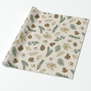on the forest floor rustic pinecones evergreen wrapping paper