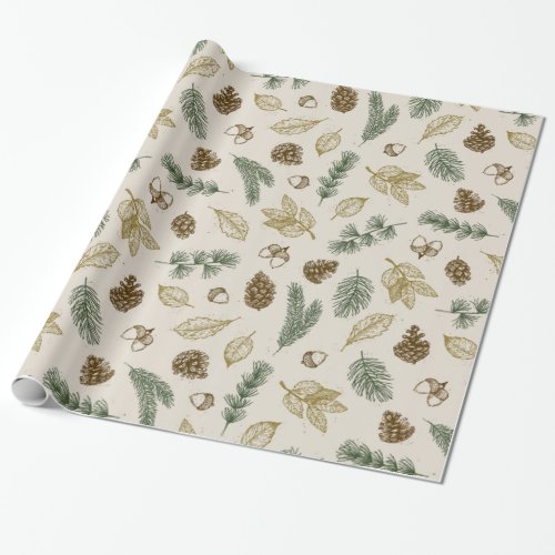 on the forest floor rustic pinecones evergreen wrapping paper