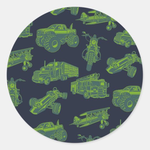 On the Go Blue  Green Moving Vehicles Cars Boys Classic Round Sticker