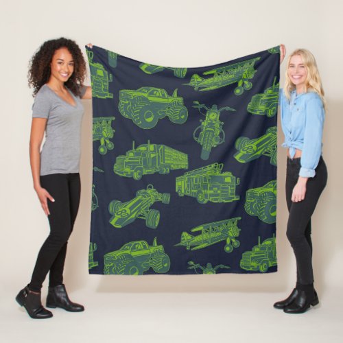 On the Go Blue  Green Moving Vehicles Cars Boys Fleece Blanket