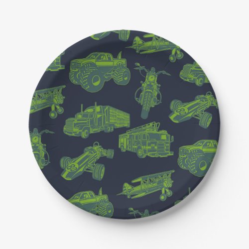 On the Go Blue  Green Moving Vehicles Cars Boys Paper Plates
