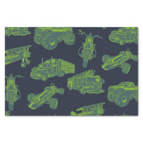 On the Go Blue  Green Moving Vehicles Cars Boys Tissue Paper