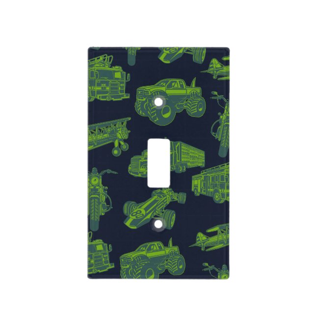 On the Go Blue & Green Moving Vehicles Cars Light Switch Cover (Front)