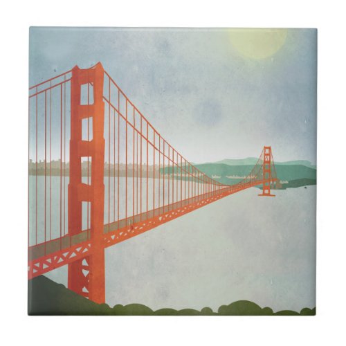 On The Golden Gate Bridge Ceramic Tile
