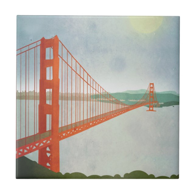On The Golden Gate Bridge Ceramic Tile (Front)