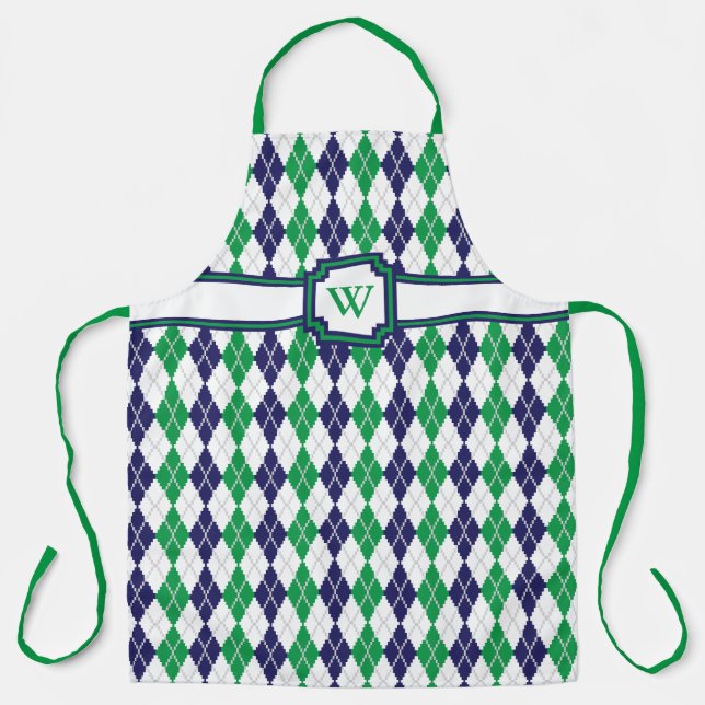 On the Green Argyle All-Over Print Apron (Front)