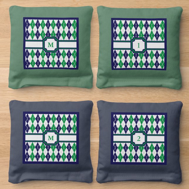 On the Green Argyle Cornhole Bags (Wood)