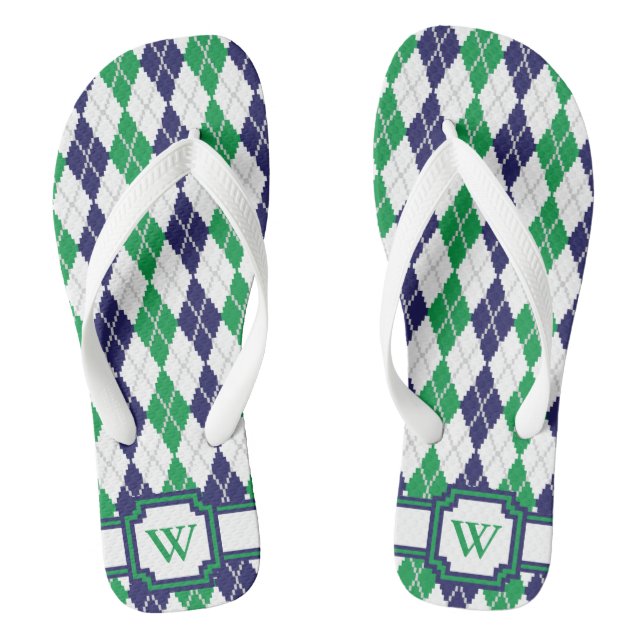 On the Green Argyle Flip Flops (Footbed)