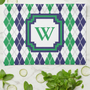 On the Green Argyle Kitchen Towel