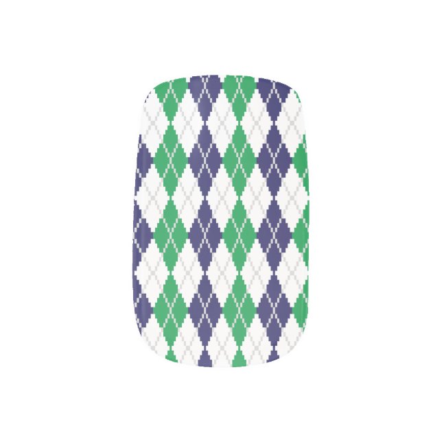 On the Green Argyle Nail Acrylics Minx Nail Wraps (Left Thumb)