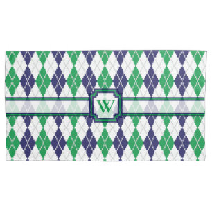 On the Green Argyle Pillow Case
